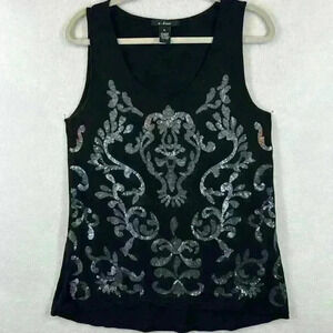 U-Knit Sequin- Embellished Tank Top Women's XL Black